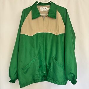 Vintage 1970s Swinger Jacket Zip Nylon Green Western Shoulders Men's XL Cowboy